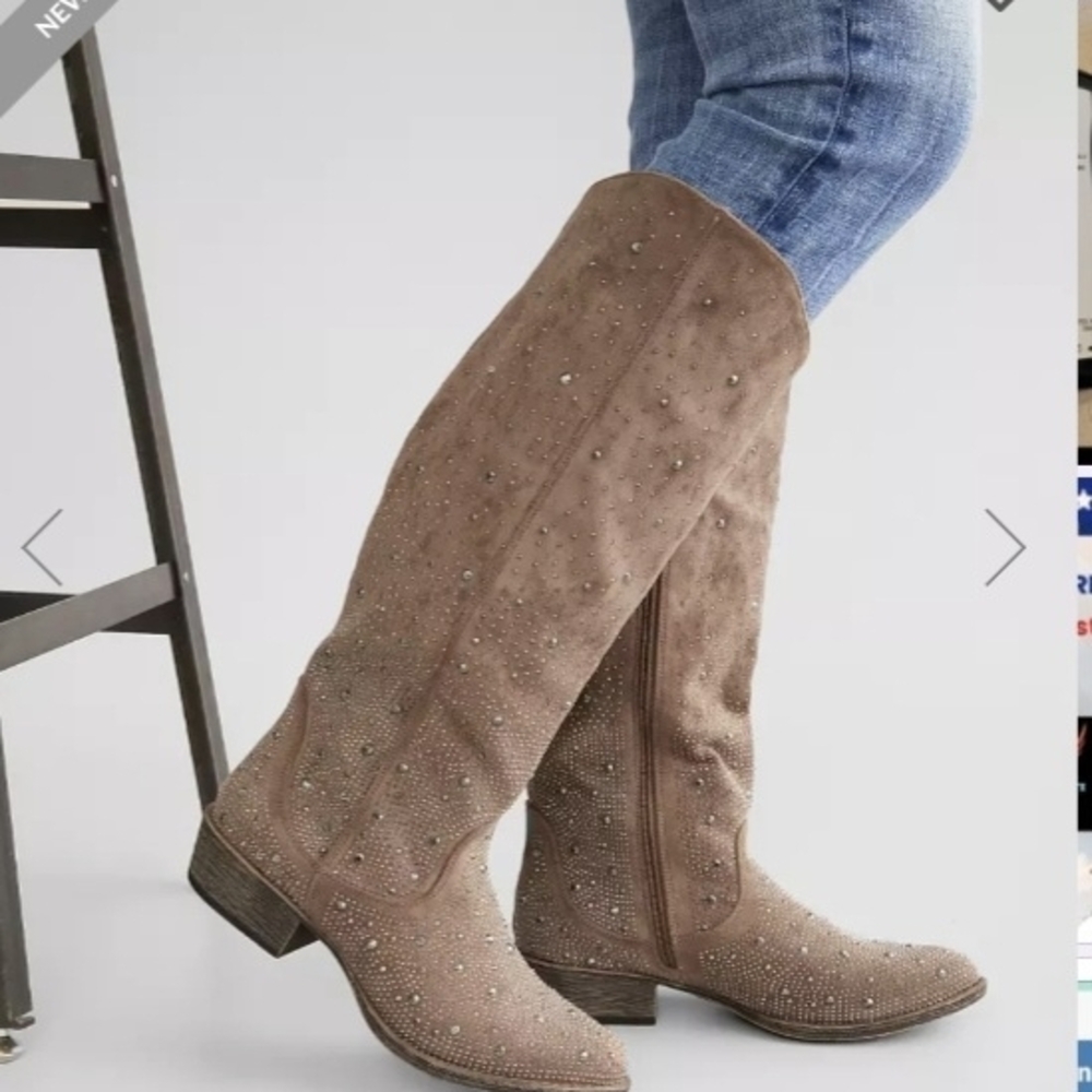 New Studded Tan Knee-High Boots
